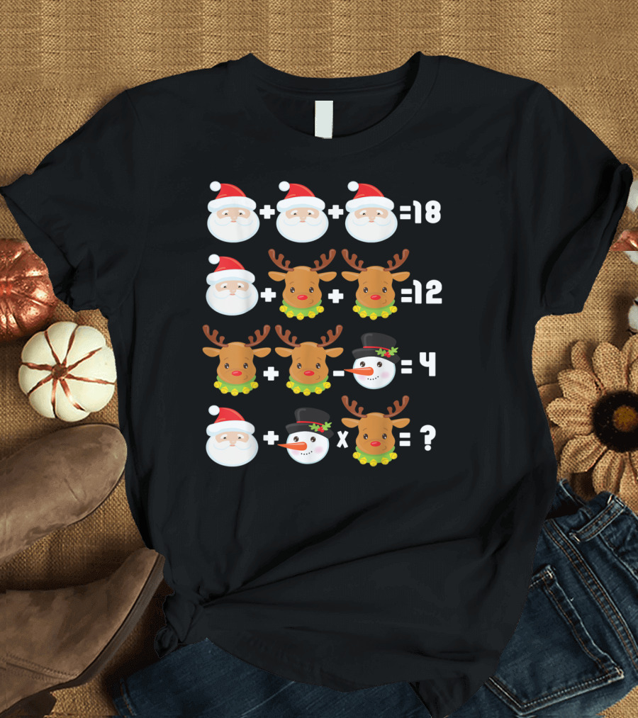Santa Reindeer Snowman Christmas Math Equation Order of Operations T-Shirt