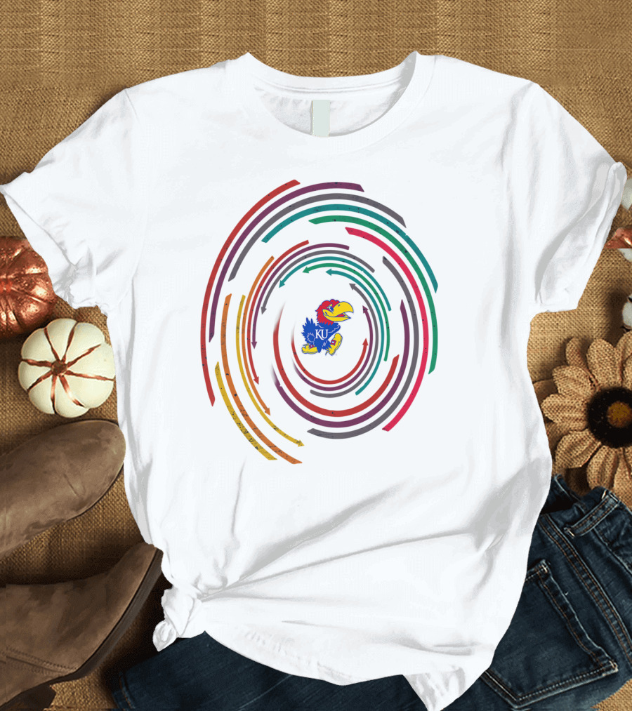 KANSAS JAYHAWKS VINTAGE KU RAINBOW CIRCLE TEAM LOGO TAILGATE T-Shirt
