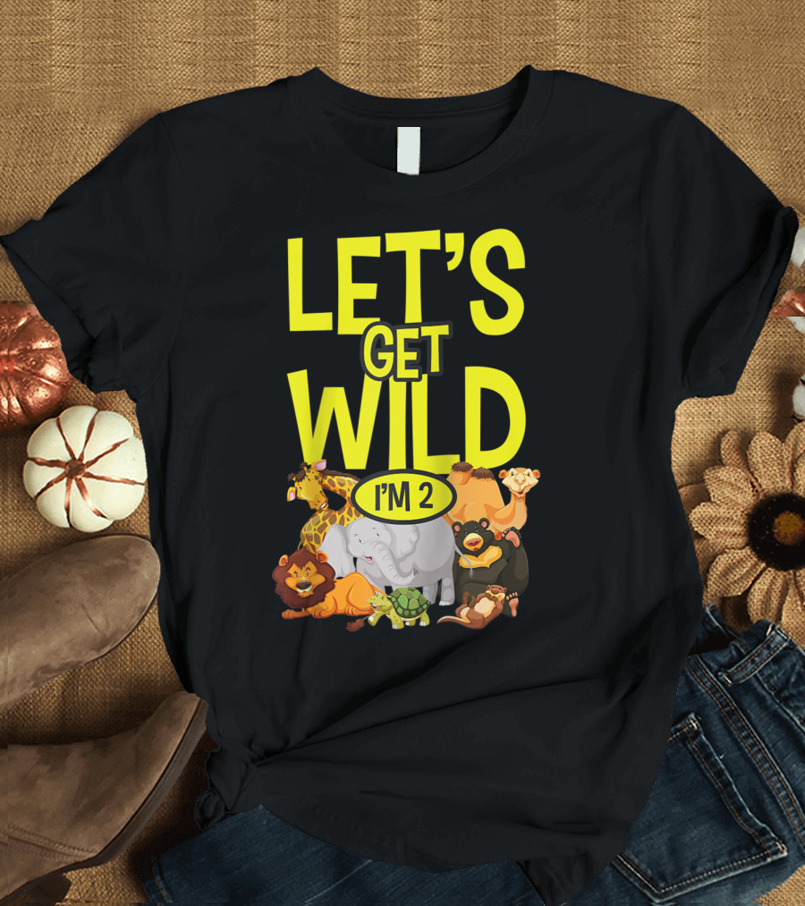Let's Get Wild I'm 2 Zoo Animals Safari 2nd Birthday T-Shirt