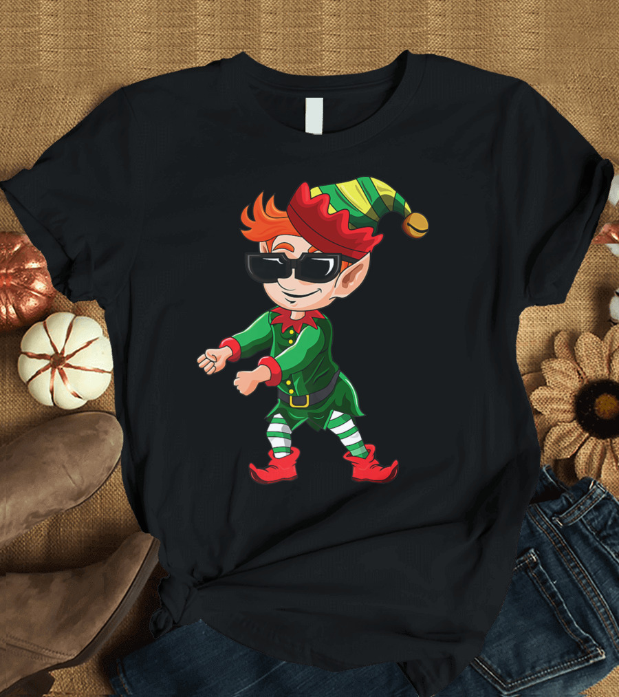 Christmas Elf Crew Floss Like A Boss Sunglasses Fun T-Shirt
