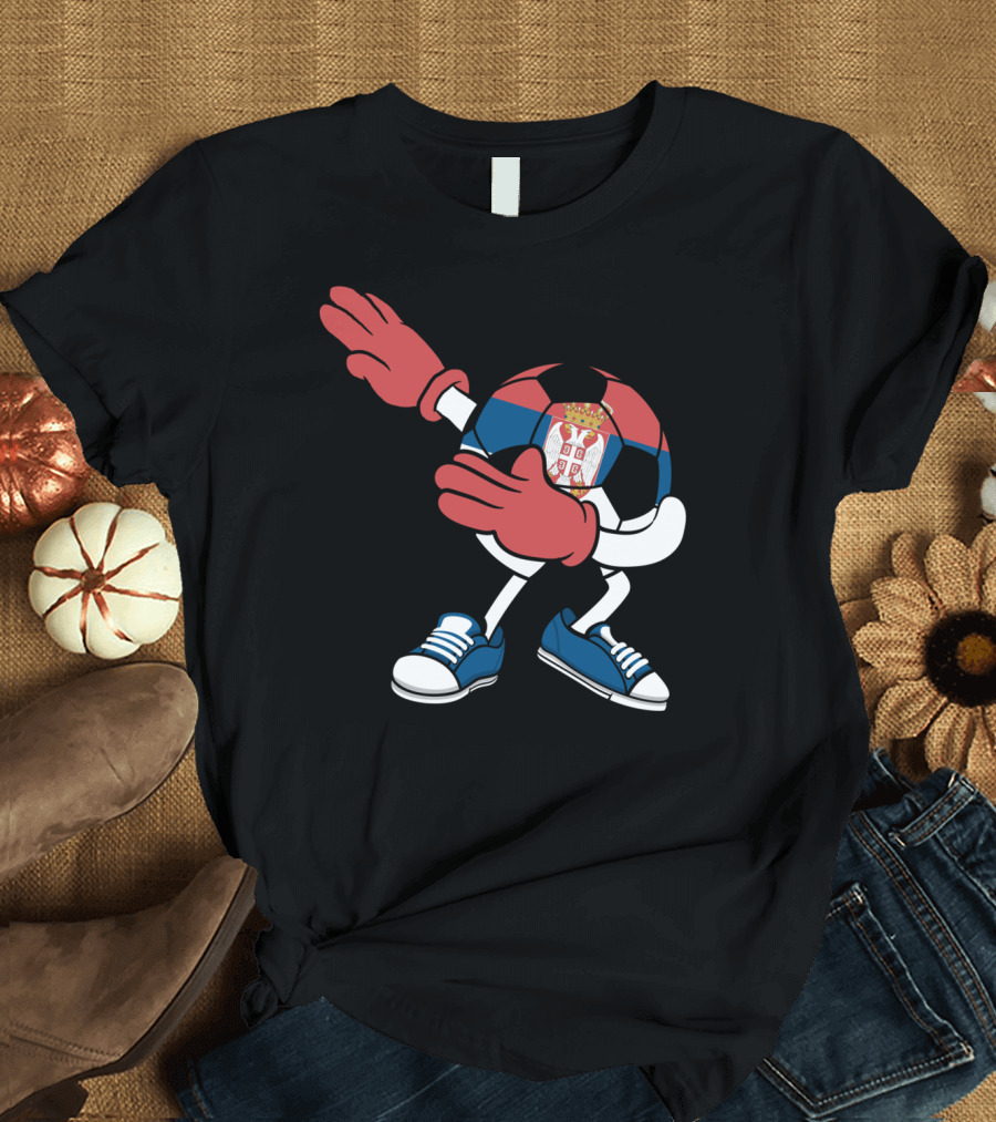 Dabbing Soccer Ball Serbia Flag Jersey Serbian Crest T-Shirt