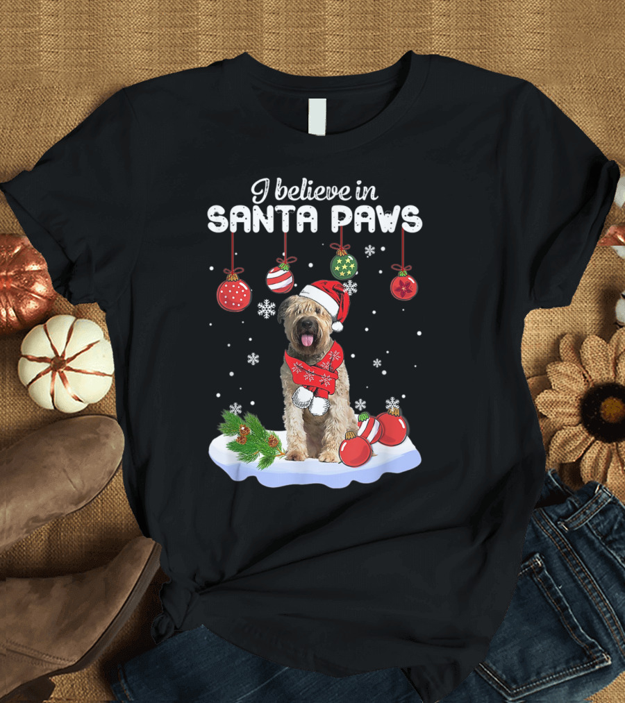 I Believe in Santa Paws Funny Santa Bouvier Des Flandres Claus Dog T-Shirt