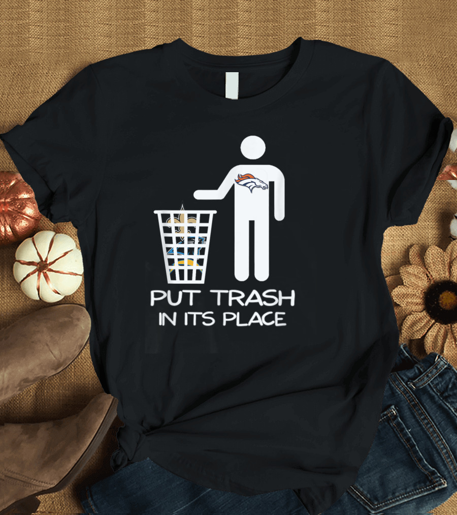 Christmas Football Battle Team Denverbronco Put Trash In Its Place T-Shirt