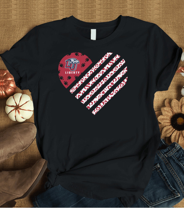 T-Shirt: Liberty Flames LU Leopard Pattern Heart Football T-Shirt Liberty Flames LU Leopard Pattern Heart Football T-Shirt