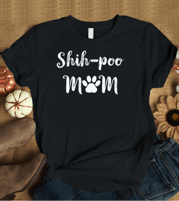 T-Shirt: Shih-Poo Mom Paw Prints T-Shirt Shih-Poo Mom Paw Prints T-Shirt