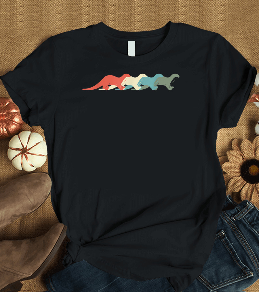Retro Multicolor Otter Silhouette Vintage Animal Lover Zookeeper T-Shirt