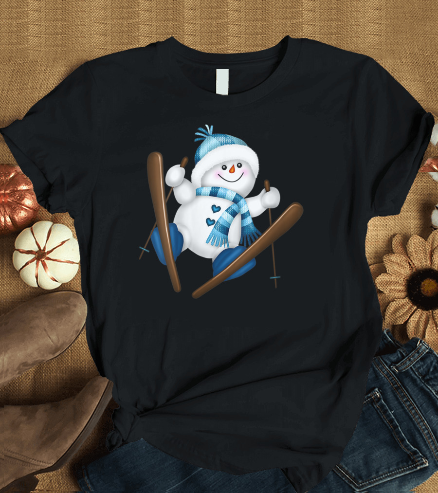 Cute Snowman Skiing with Scarf and Hat T-Shirt