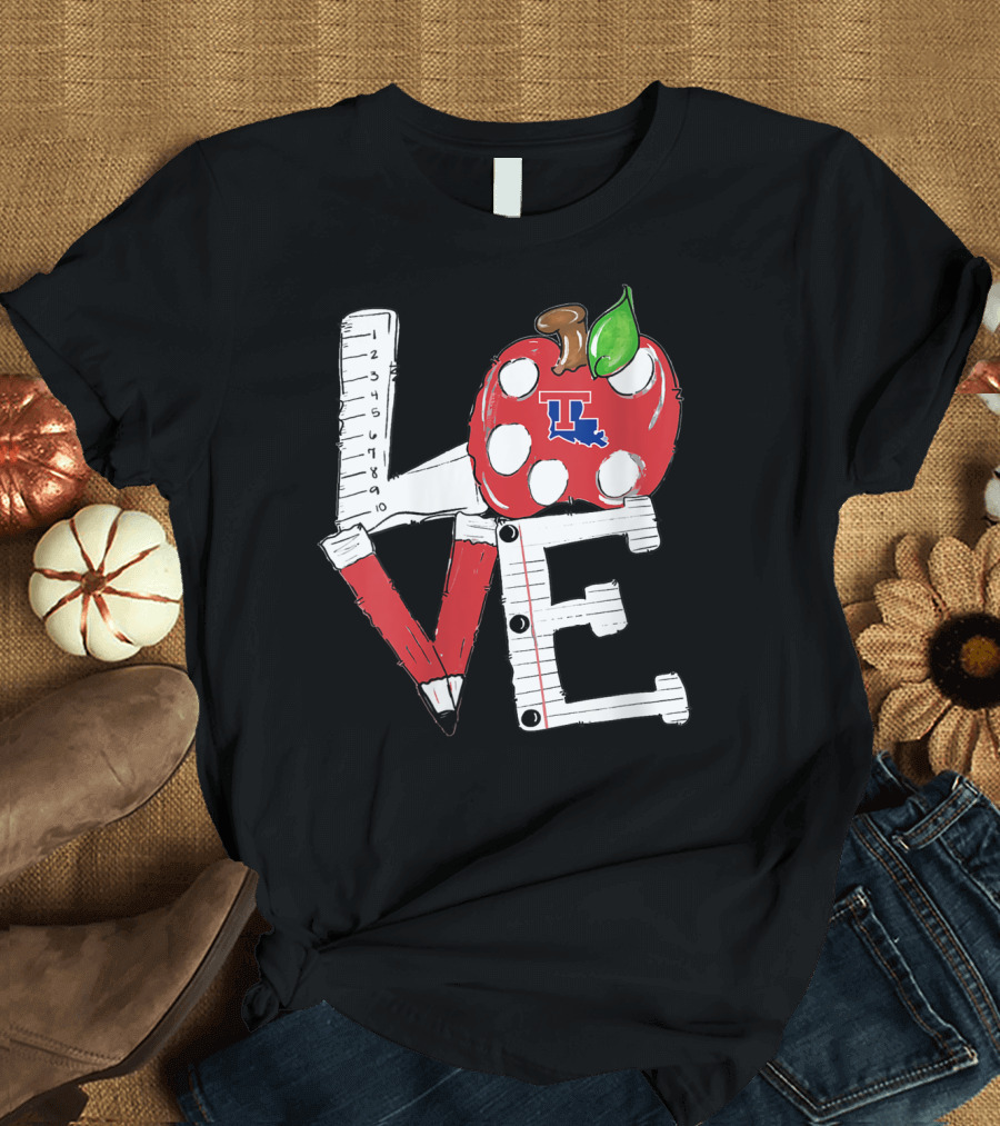 Louisiana Tech Bulldogs Love with Apple and School Supplies T-Shirt