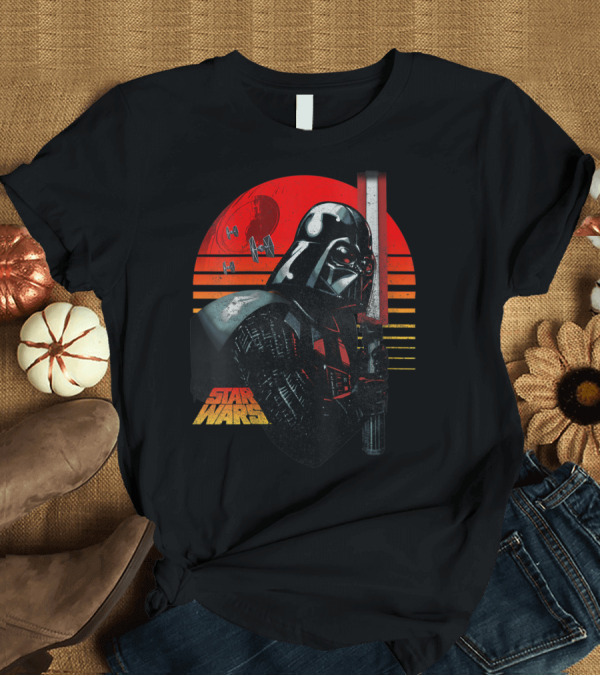 T-Shirt: Star Wars Darth Vader Sunset Stripes with TIE Fighters T-Shirt Star Wars Darth Vader Sunset Stripes with TIE Fighters T-Shirt