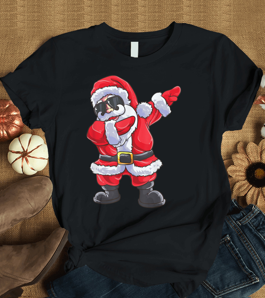 Santa Claus Dabbing Pose with Sunglasses Christmas Fun T-Shirt