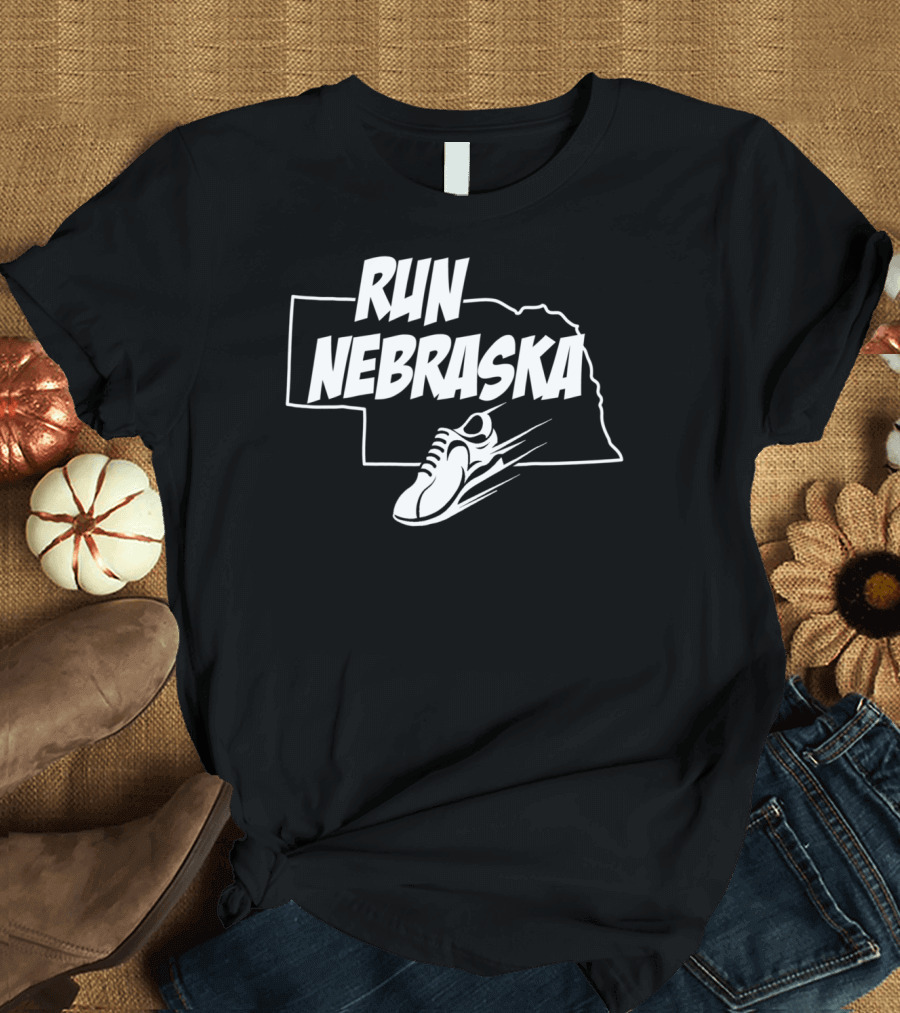RUN NEBRASKA RUNNING SHOE STATE OUTLINE T-Shirt