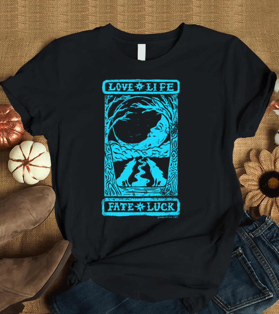 LOVE LIFE FATE LUCK TAROT CARD LINOLEUM CARVING T-Shirt