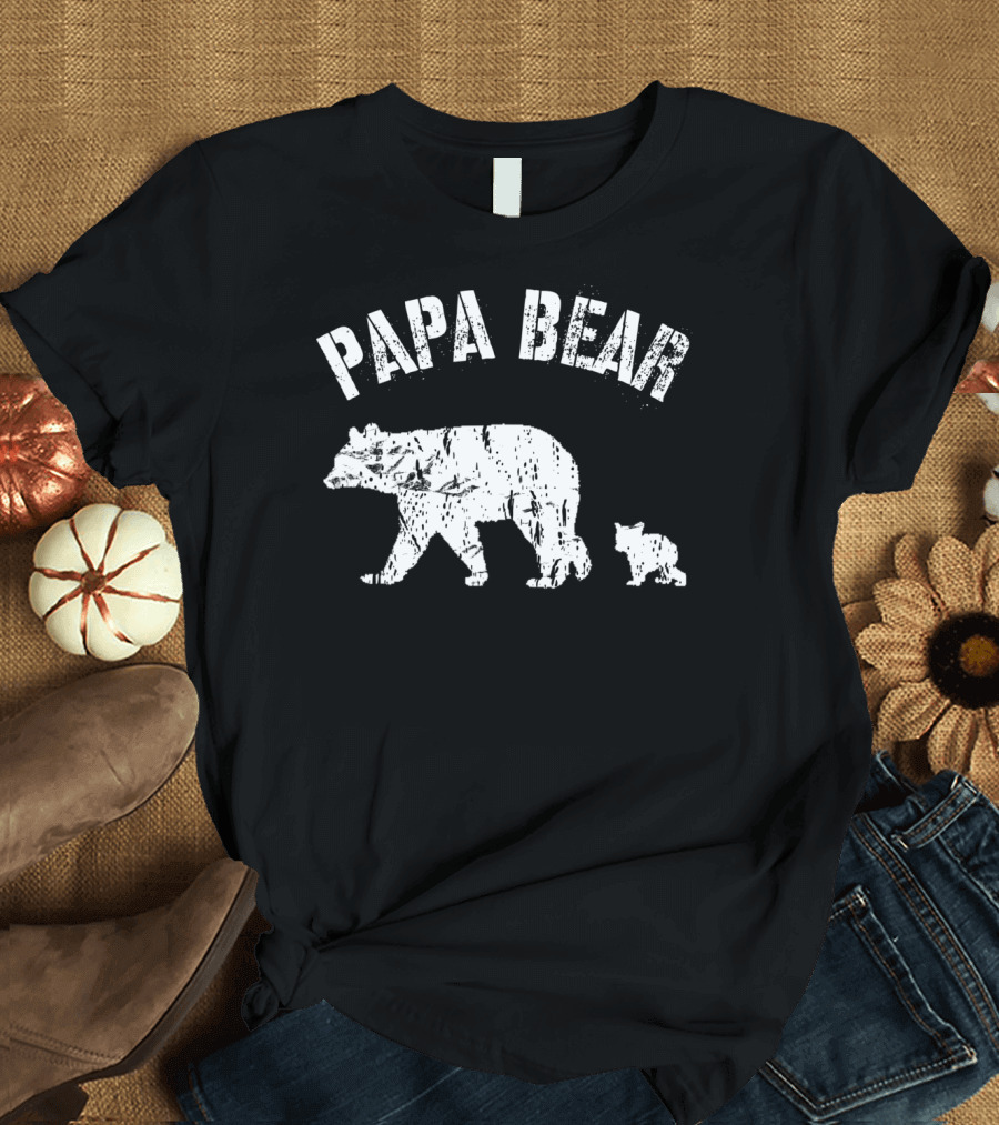 Papa Bear with One Cub Dad Father Vintage T-Shirt