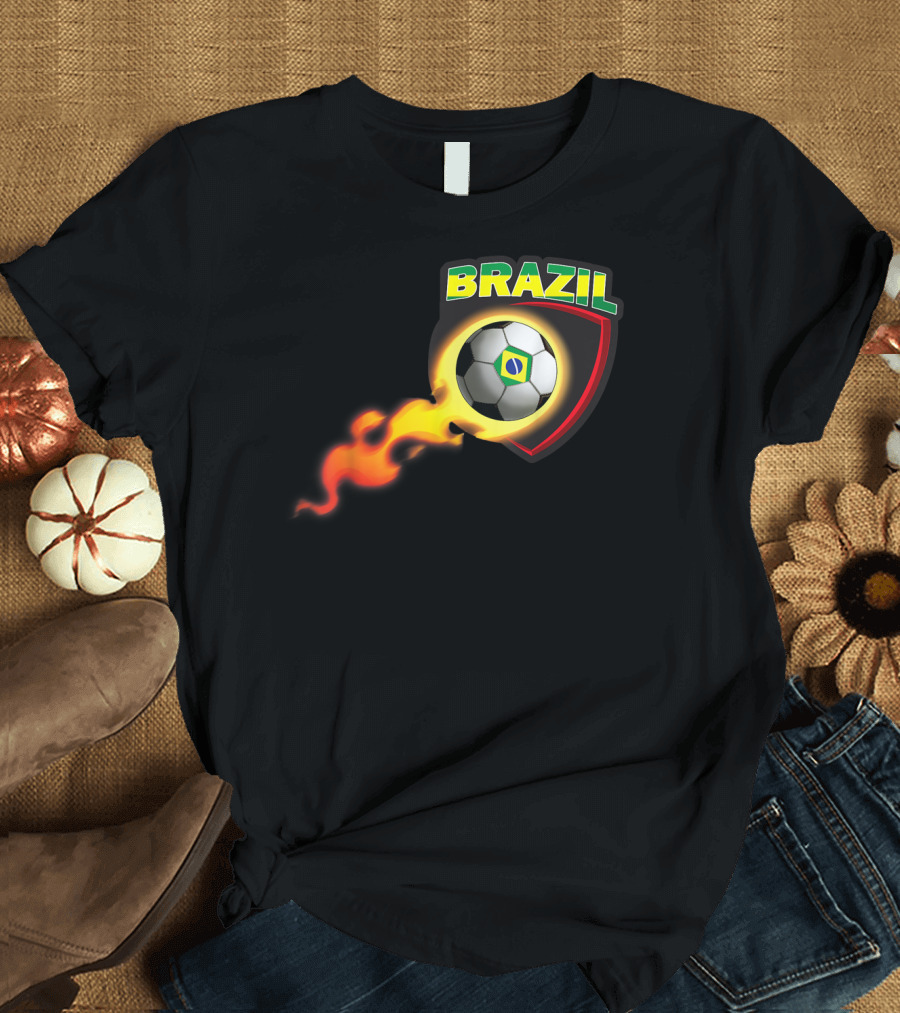 Brazil Soccer Players Brazil Soccer Y8 Brazilian Flag Soccer Ball Flame T-Shirt