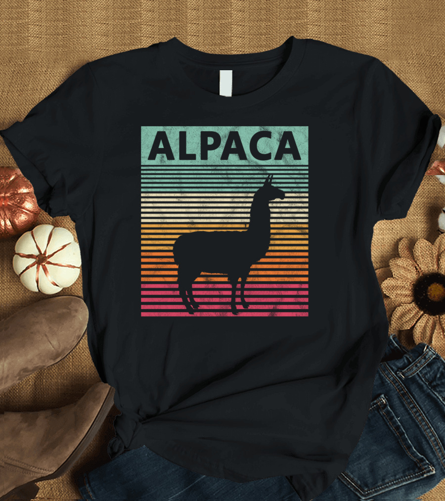 Alpaca Vintage Llama Silhouette Retro Stripes T-Shirt
