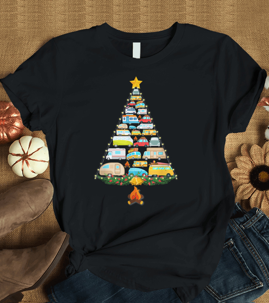 Camping Vehicles Christmas Tree with Campers and Star T-Shirt