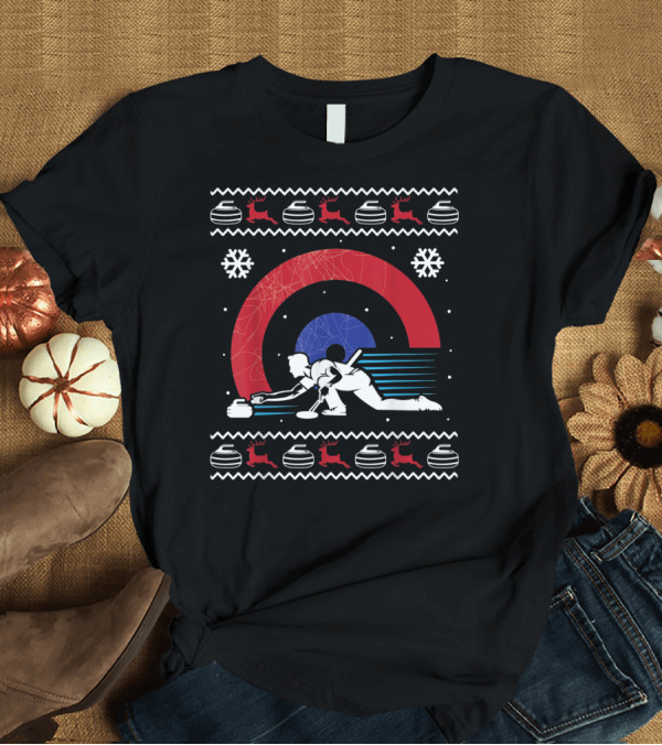 T-Shirt: Curling Christmas Ugly Sweater Reindeer Snowflakes Target T-Shirt Curling Christmas Ugly Sweater Reindeer Snowflakes Target T-Shirt