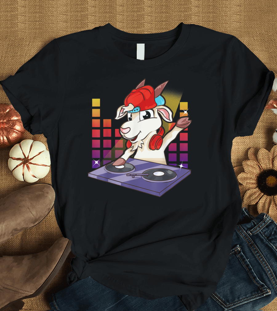 DJ Billy Goat Spinning Tunes with Headphones and Turntables T-Shirt