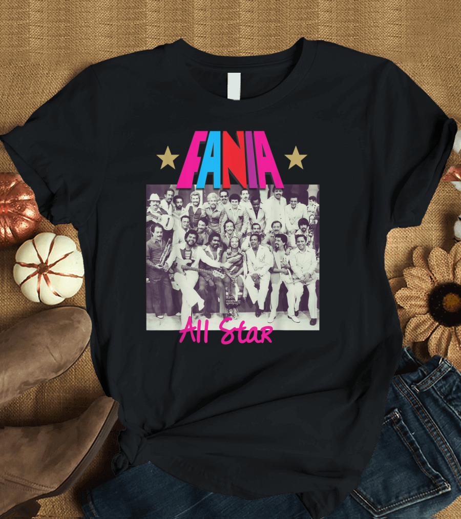 Fania All Star Iconic Music Group Photo with Colorful Logo and Stars T-Shirt