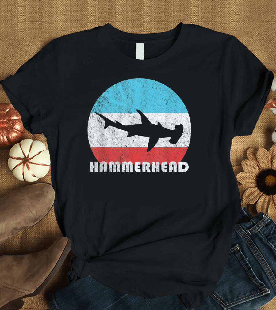 Hammerhead Shark Retro Circle T-Shirt