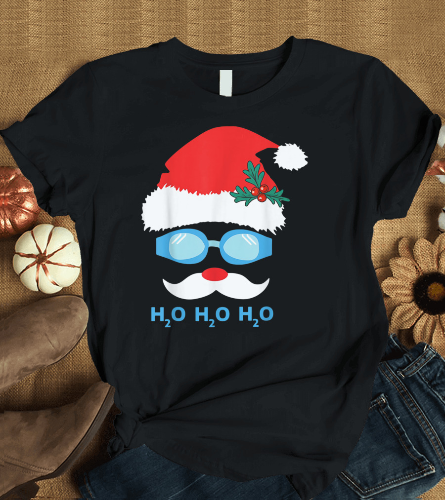 Ho Ho Ho H2o H2o H2o Santa with Swimming Goggles and Classic Red Hat T-Shirt