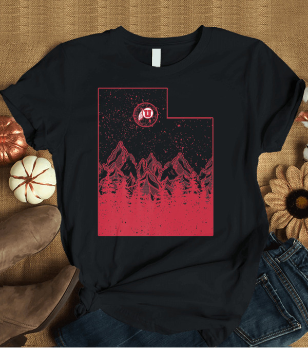 T-Shirt: Utah Utes Mountain State Red Mountains and Forest T-Shirt Utah Utes Mountain State Red Mountains and Forest T-Shirt