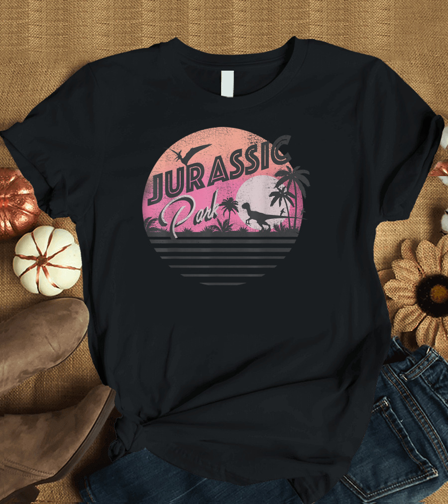 Jurassic Park 90's Dinosaur Scene Retro Sunset T-Shirt