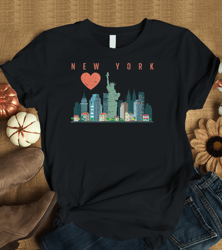 New York Heart Statue of Liberty Skyline T-Shirt