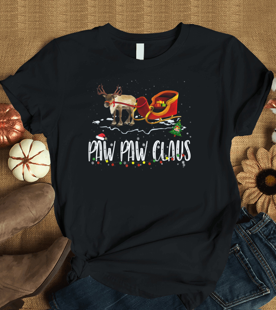Paw Paw Claus Reindeer Sleigh Family Christmas T-Shirt