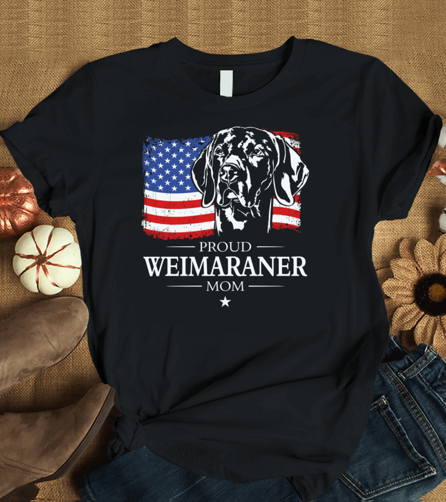 Proud Weimaraner Mom American Flag Patriotic Dog Star T-Shirt