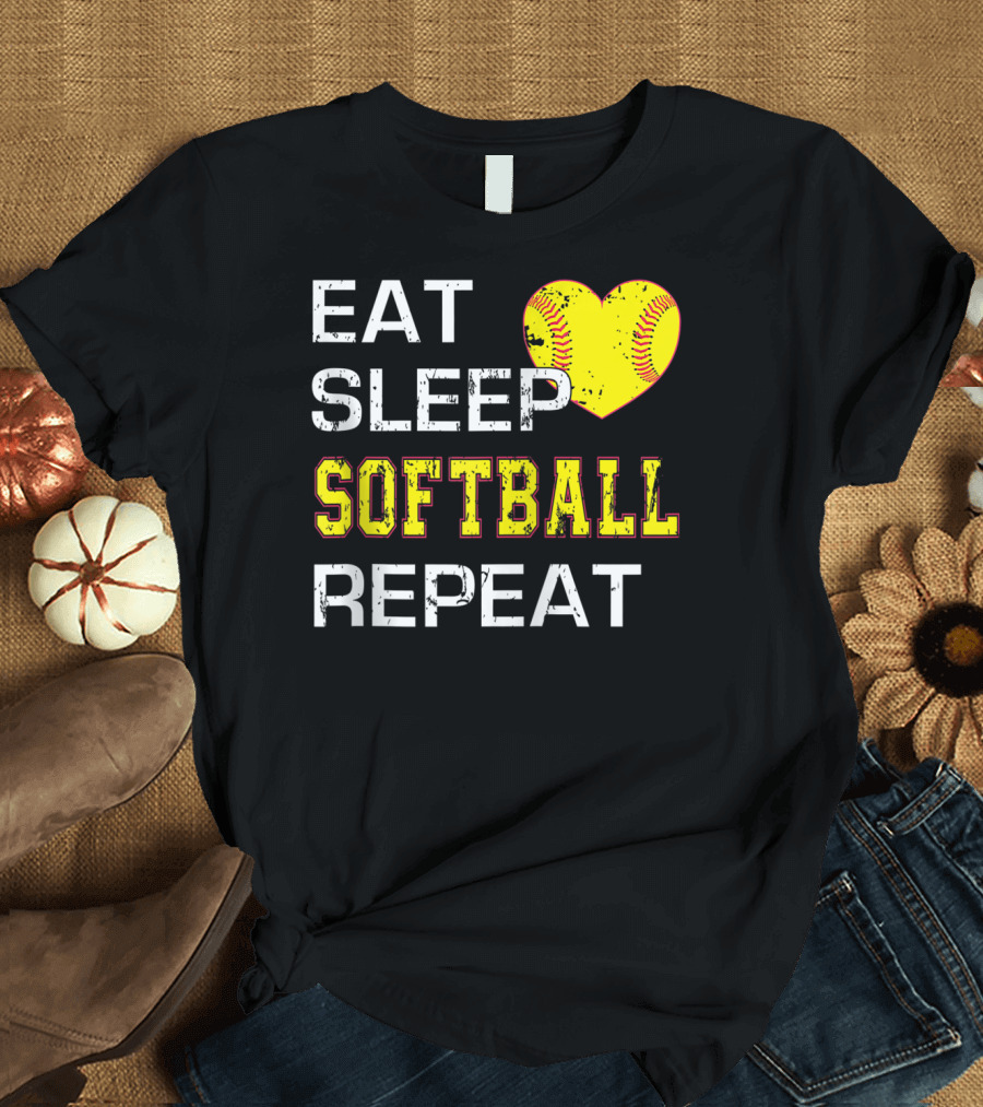 Eat Sleep Softball Heart Repeat T-Shirt