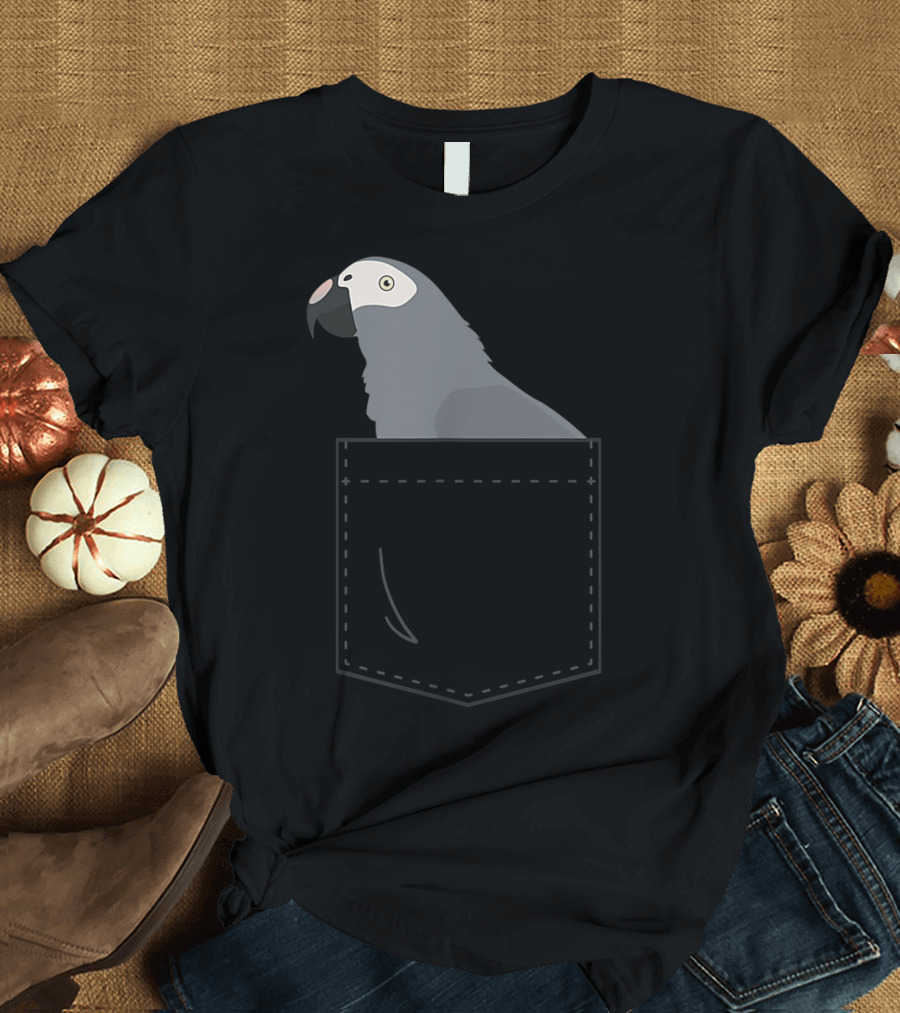 Timneh African Grey Parrot in Fake Pocket T-Shirt