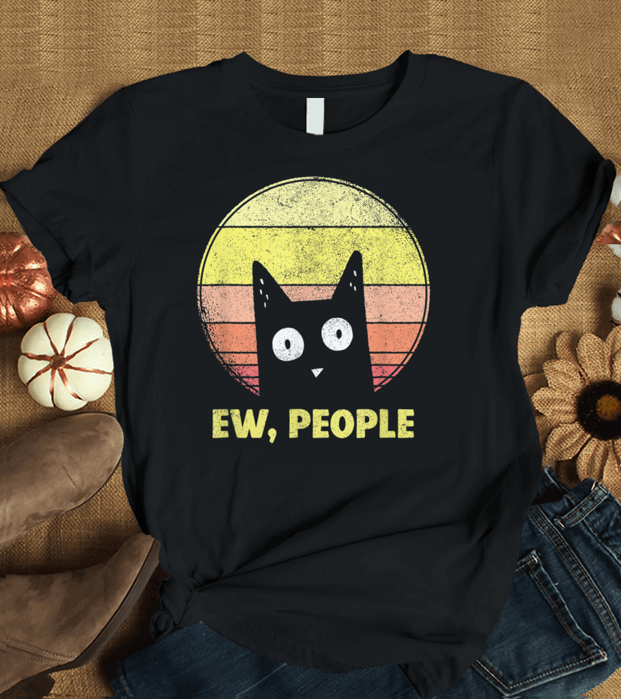 Vintage Ew People Funny Cat Lovers Retro Sunset T-Shirt