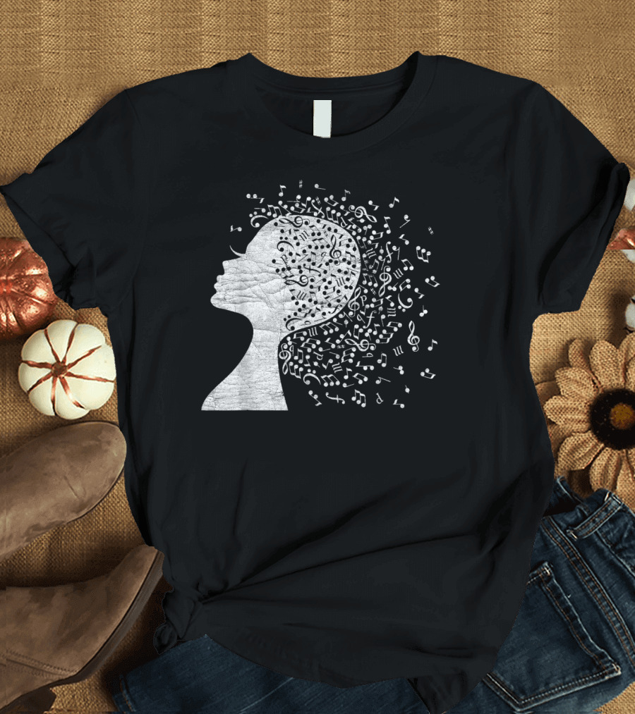 I May Be Old But At Least My Music Doesn't With Musical Notes Flowing From Face T-Shirt