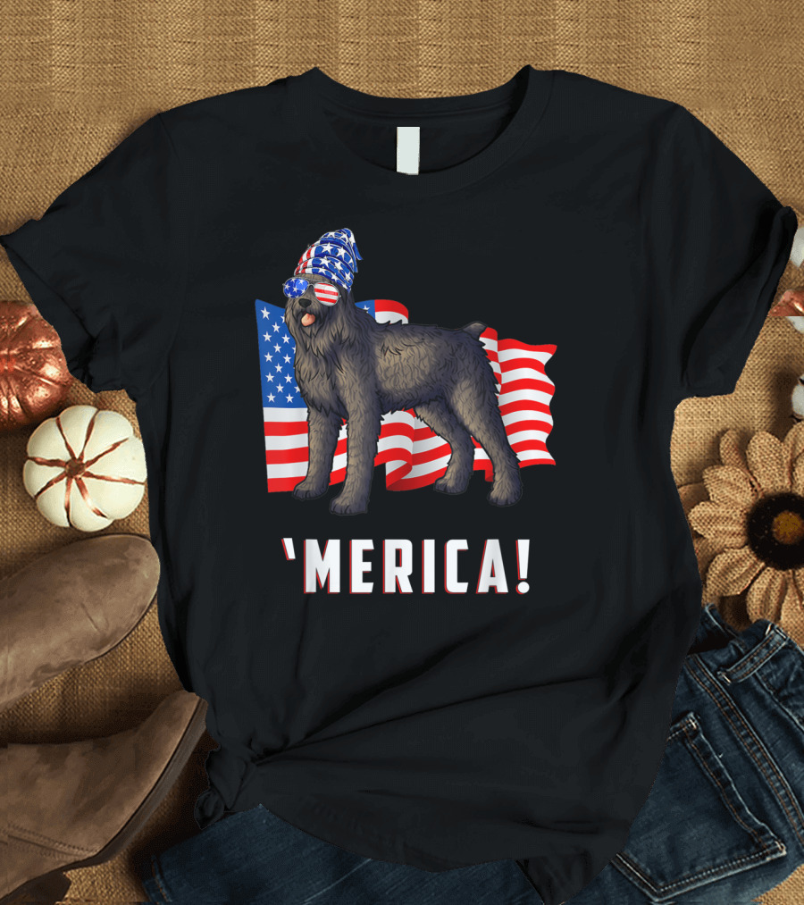 4Th Of July Bouvier Des Flandres Dog 'Merica USA Flag Glasses Hat T-Shirt