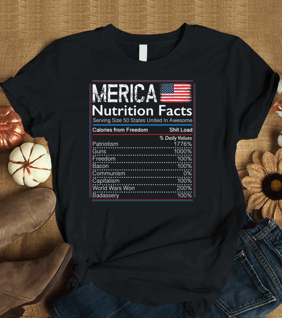 Merica Nutrition Facts Serving Size 50 States United In Awesome Calories From Freedom Shit Load Patriotism 1776% Guns Freedom Bacon Communism Capitali