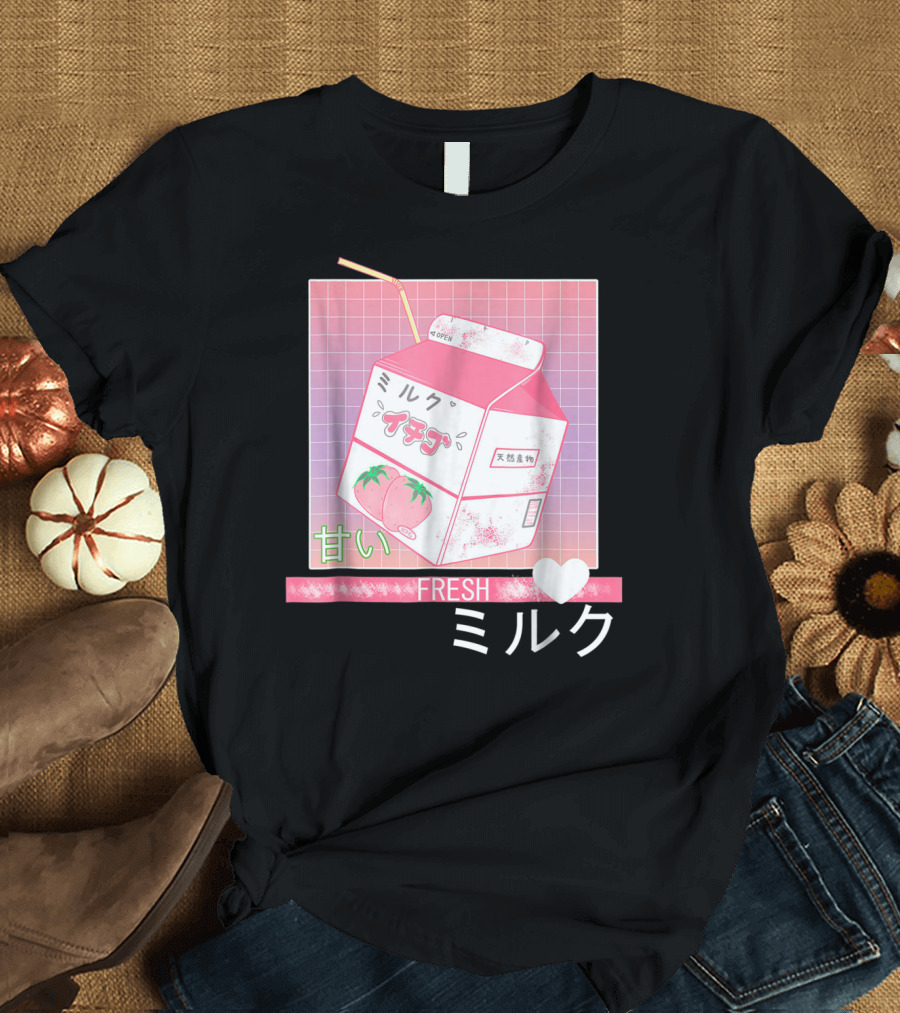 Fresh Japanese Otaku Aesthetic Milk Carton Strawberry 90s T-Shirt