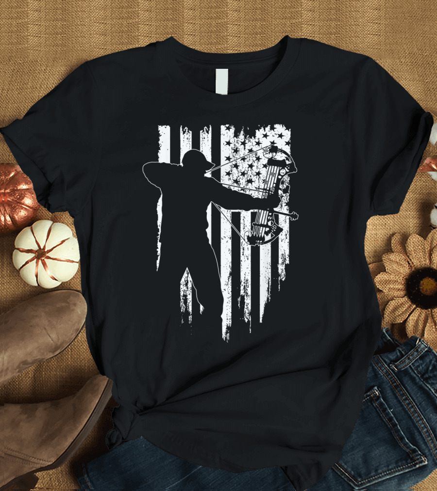 Patriotic American Flag Compound Bow Archer T-Shirt