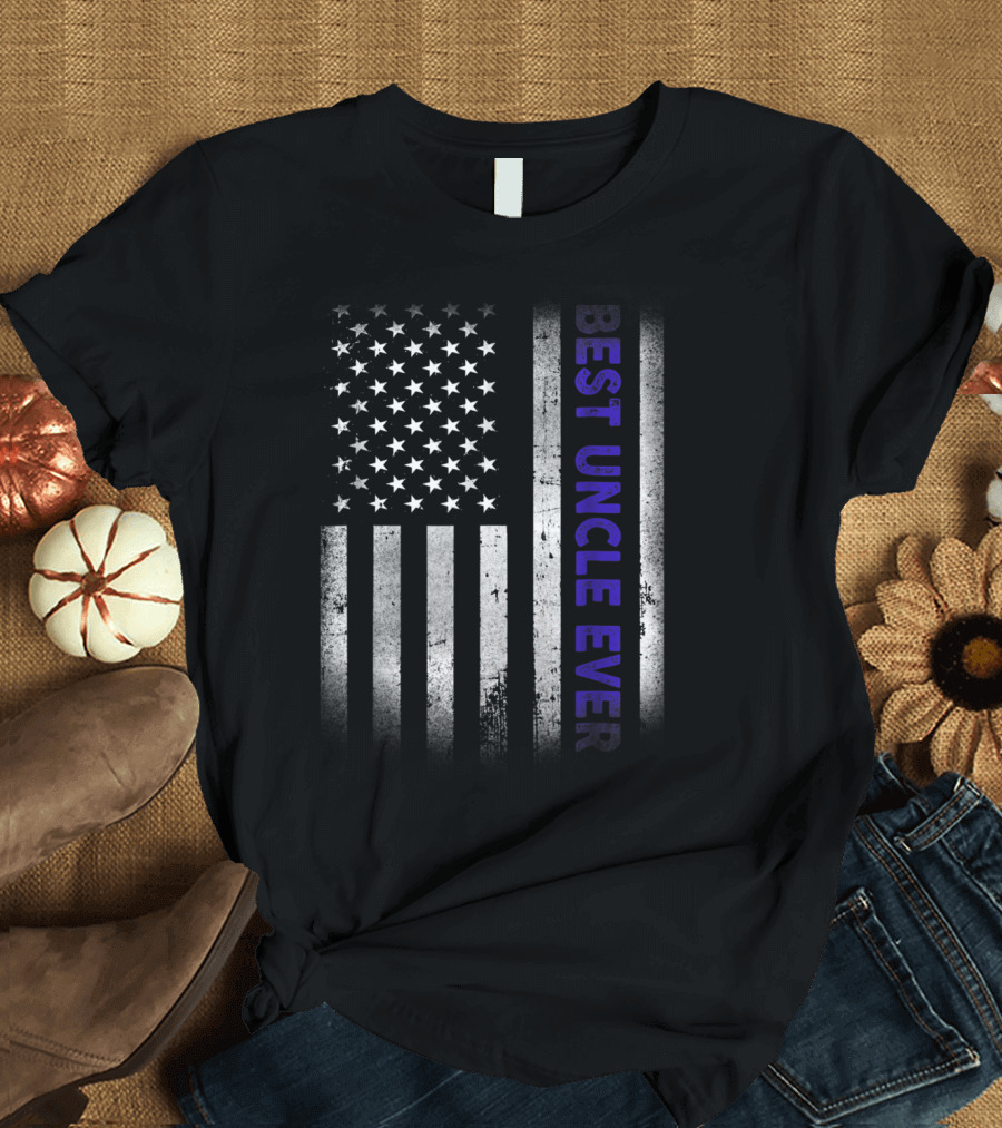 Best Uncle Ever American Flag Thin Blue Line 4th of July T-Shirt