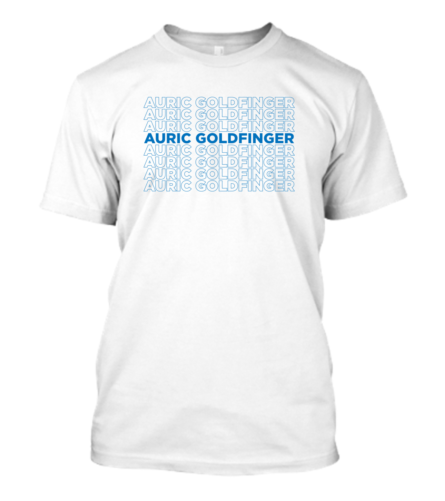 Auric Goldfinger 1577182 Repeated Blue Text T-Shirt