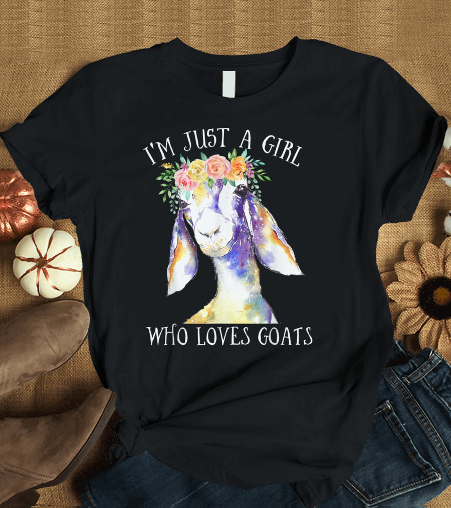 I'm Just a Girl Who Loves Goats with Floral Crown Painting T-Shirt