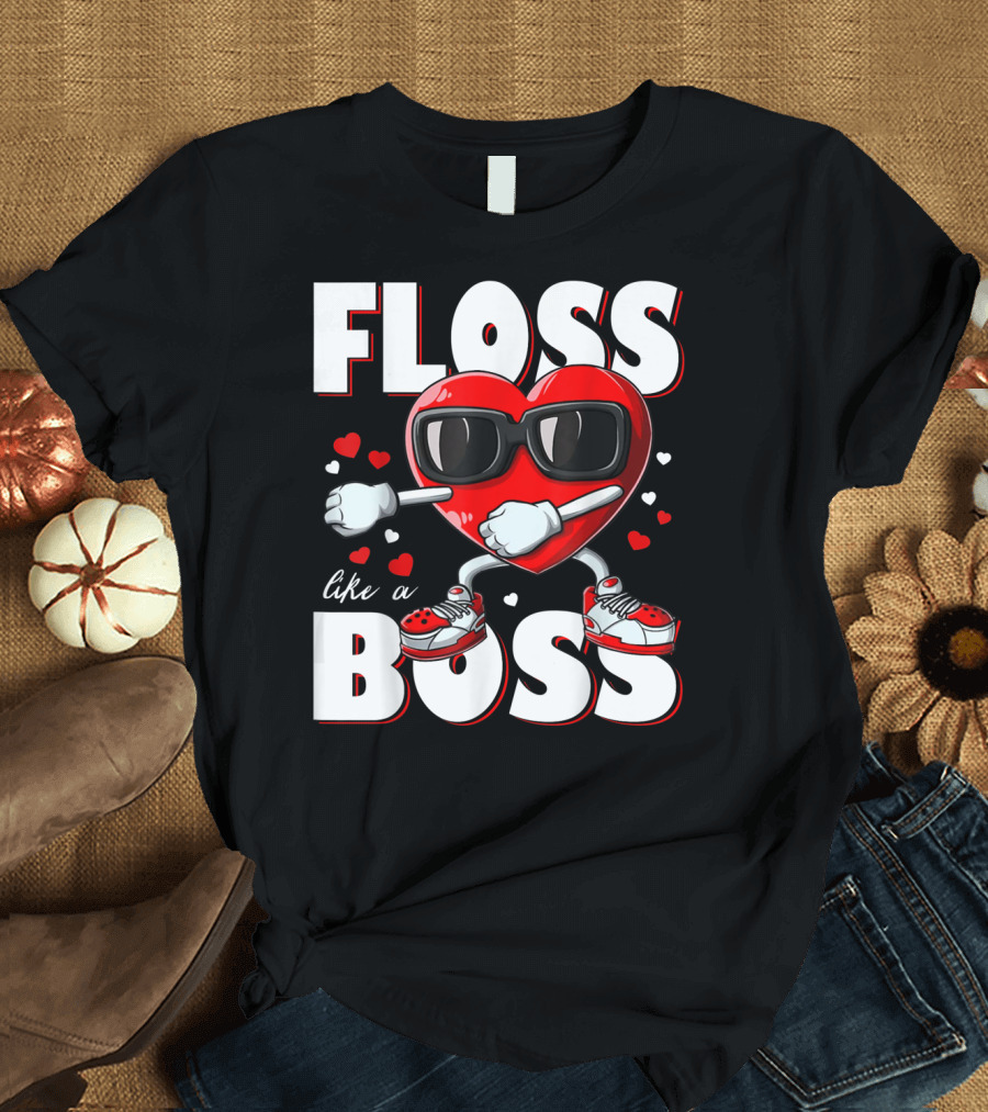 Floss Like A Boss Boys Valentines Day Kids Heart Flossing14 T-Shirt