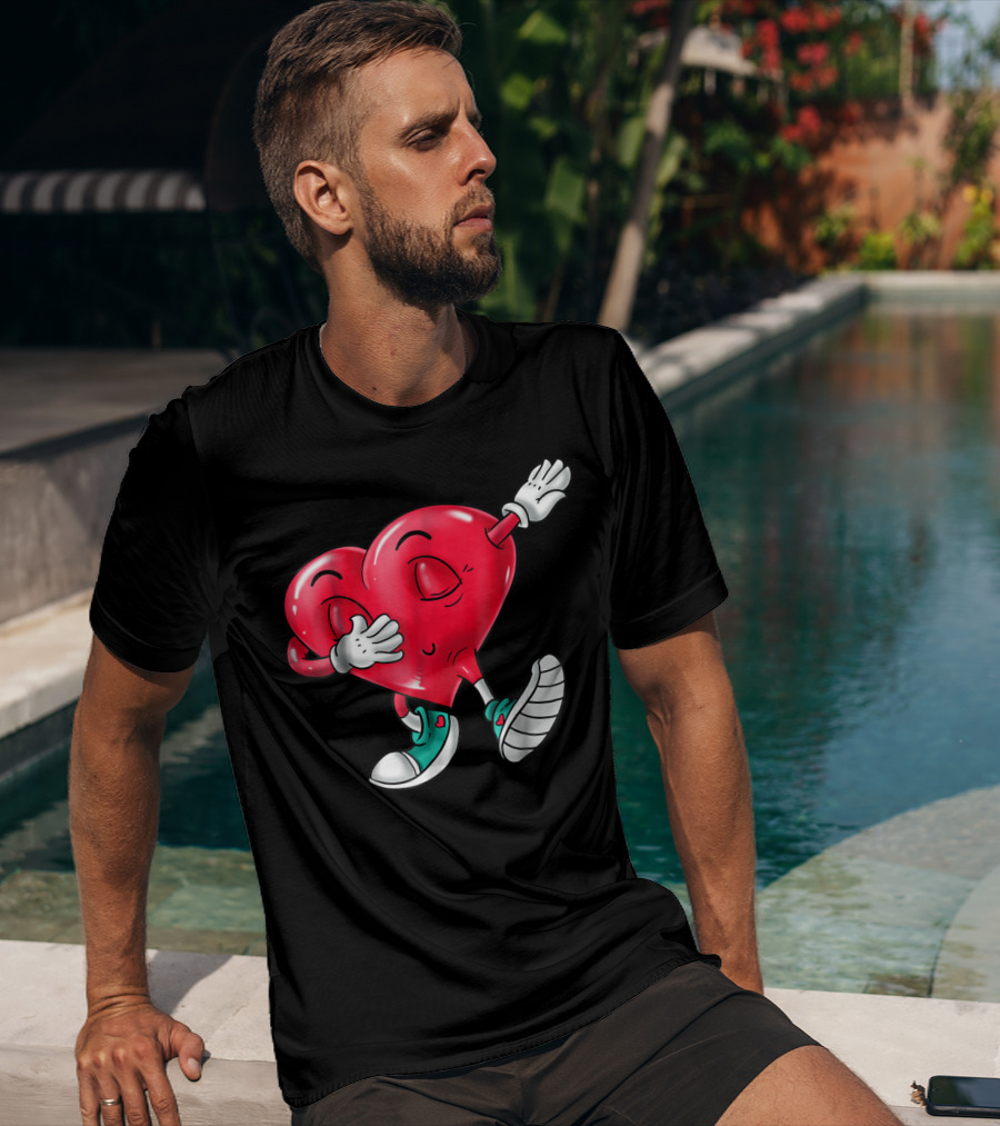 Dabbing Heart Valentine Kids Boys Love Day T-Shirt