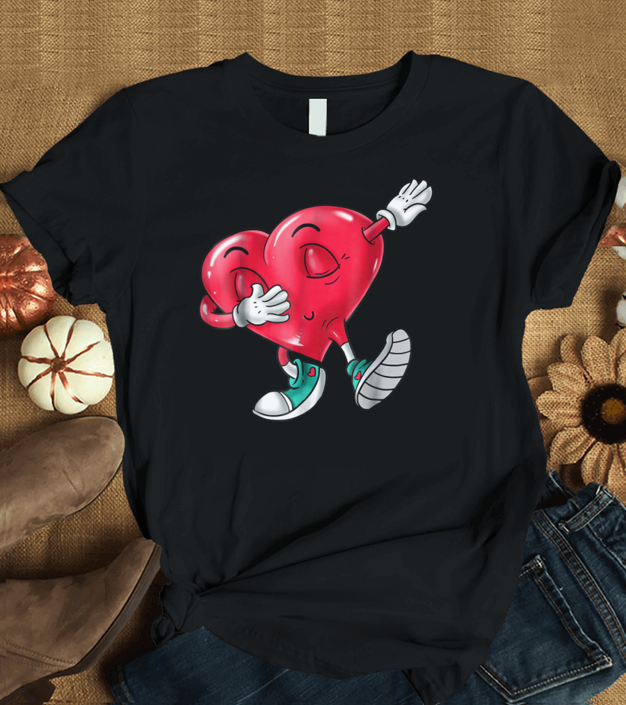 Dabbing Heart Valentine Kids Boys Love Day T-Shirt