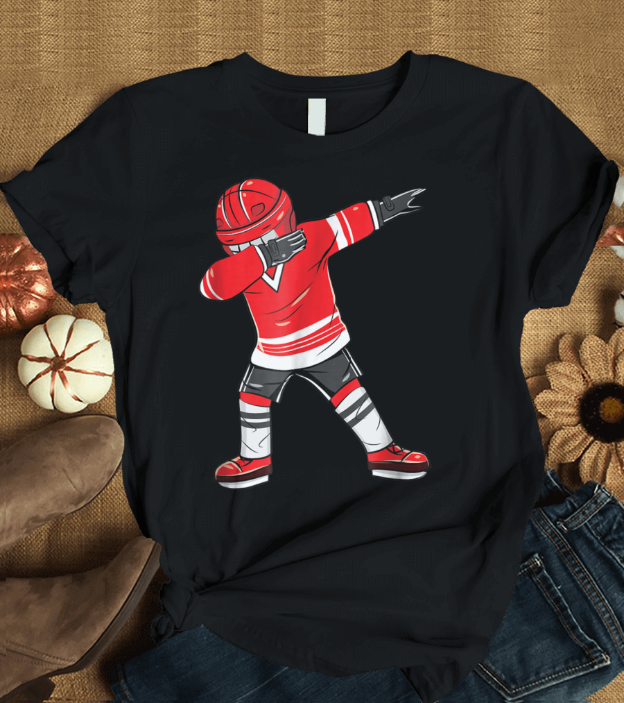 Dabbing Ice Hockey Funny Dab Squad Red Jersey T-Shirt