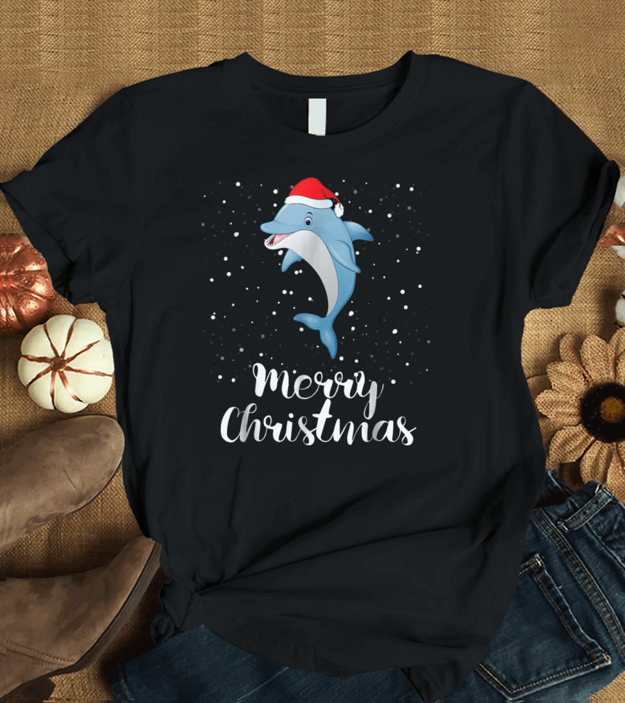 Merry Christmas Dolphin Santa Hat Family Matching Group T-Shirt