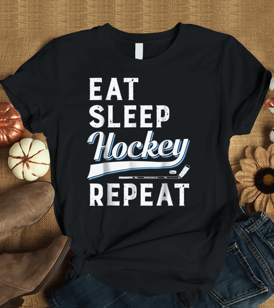 Eat Sleep Hockey Repeat Stick and Puck T-Shirt