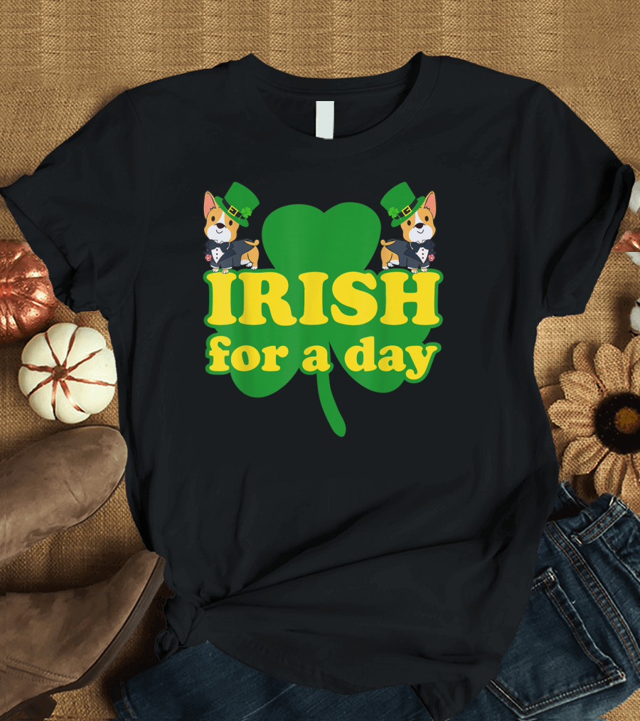 Irish For A Day Shamrock Pembroke Welsh Corgi T-Shirt