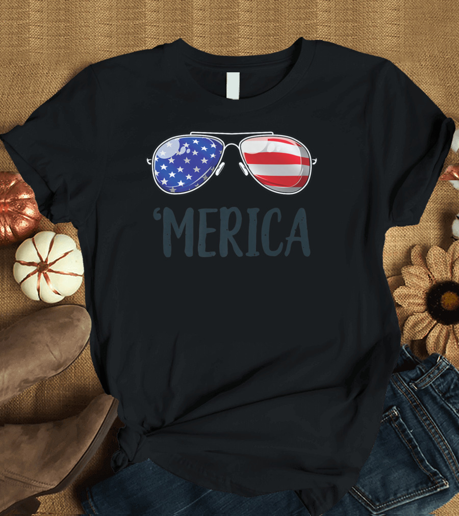 'Merica Sunglasses 4th of July Stars and Stripes Uncle Sam16 T-Shirt