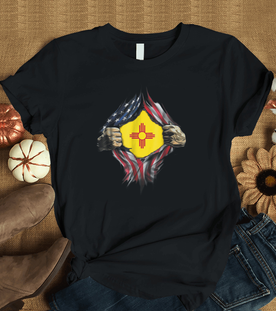 New Mexico Inside America Zia Symbol 4th Of July Pride Flag Patriotic T-Shirt